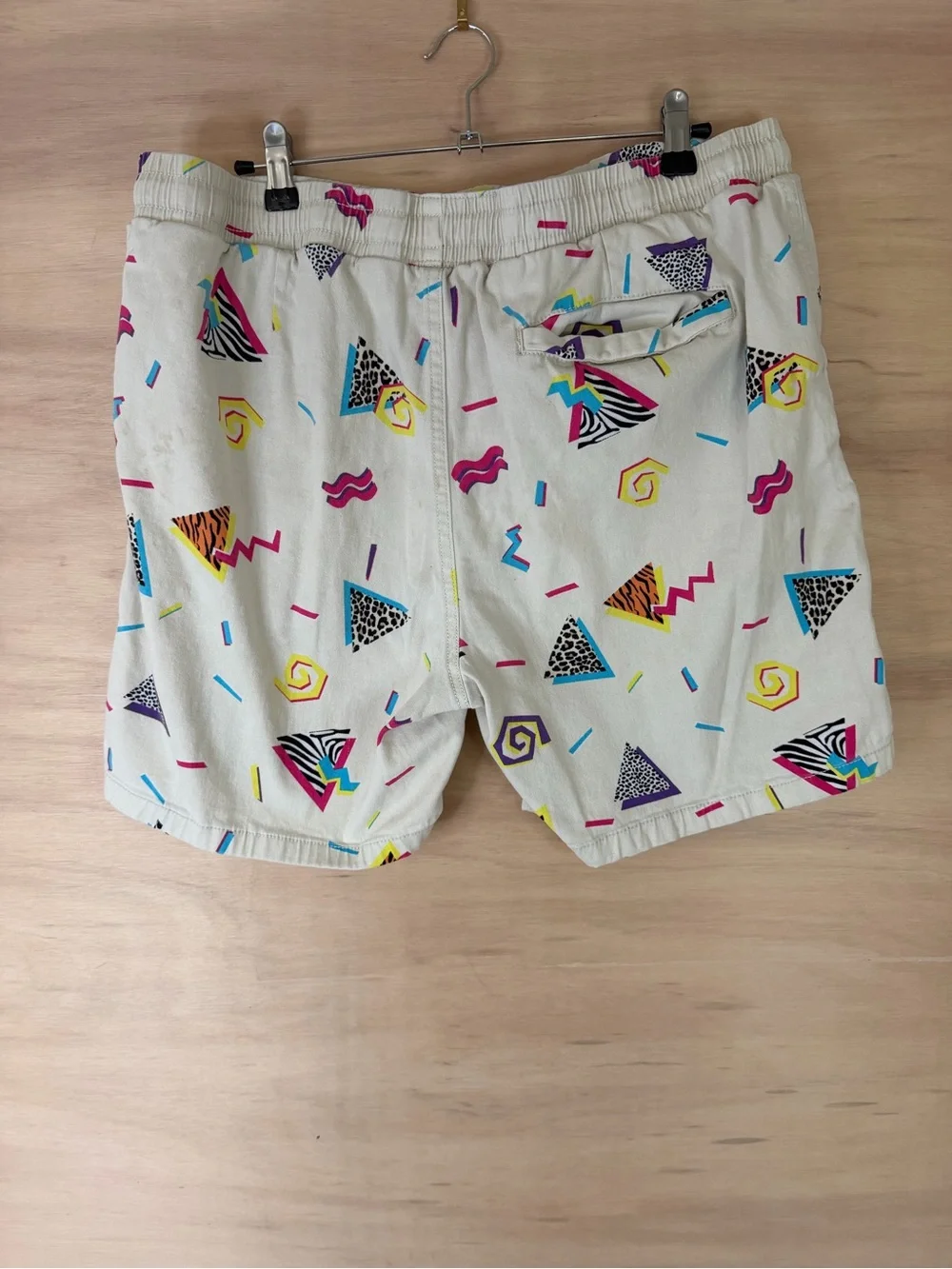Men's white Athletic Shorts with Neon Geometric Print Size XL